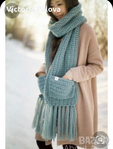 Необикновен шал с джобове, снимка 5 - Шапки - 23521789