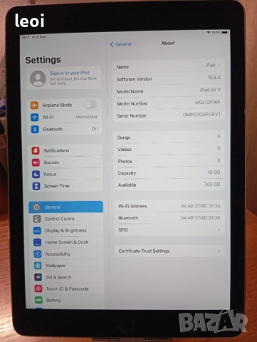 Таблет Apple iPad Air2 9.7" 16GB, снимка 2 - Таблети - 52665696