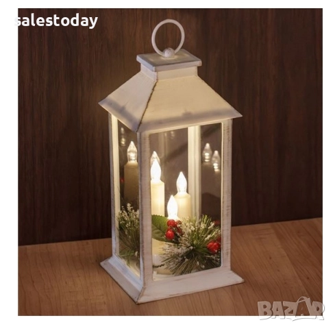 Коледен фенер, декоративен ЛЕД, 28см, бял, снимка 2 - Декорация за дома - 52389155