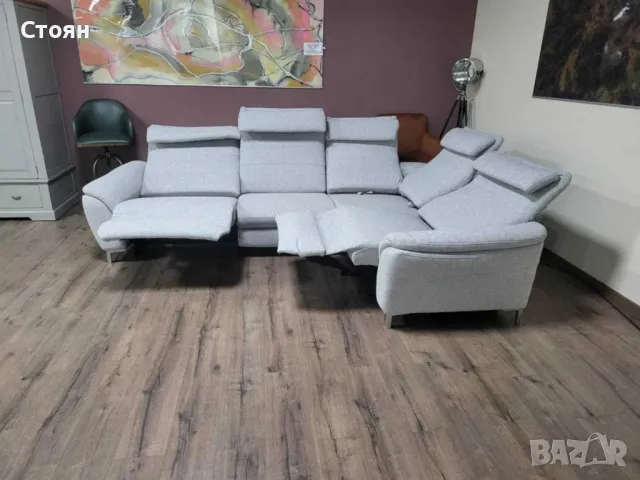 Сив ъглов диван от плат "HUKLA M-Bavero" с ел. релакс механизъм, снимка 11 - Дивани и мека мебел - 48307466