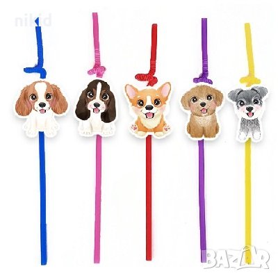 10 бр Куче Кучета парти сламки рожден ден топери