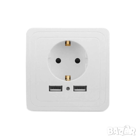 Единичен контакт с два USB изхода, 220V, 1500 mA, Бял