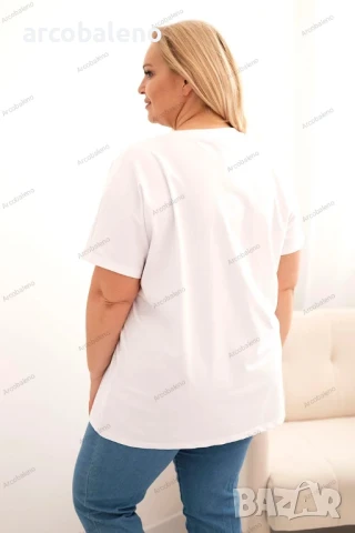 Дамска памучна тениска с декоративен флорален принт, Големи размери, 7цвята , снимка 5 - Тениски - 50636621