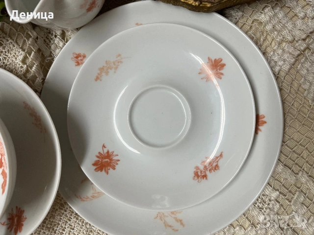 Seltmann Vohenstrauß 1965 Комплект за чай🧡 Бял порцелан и оранжеви цветни клонки. , снимка 5 - Сервизи - 53104264