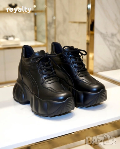 Кецове на платформа - черна кожа, снимка 4 - Кецове - 54028918