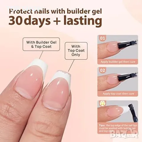 Нов комплект Фалшиви нокти с френски връх 160 броя маникюр жени красота, снимка 3 - Продукти за маникюр - 49956838