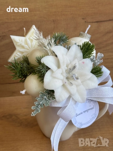 Коледна аранжировка с ароматни соеви свещи, снимка 5 - Декорация за дома - 52281600