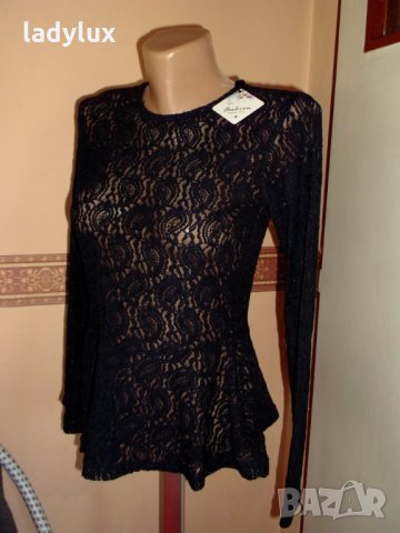 Jacqueline de Yong, Нова Дантелена блуза с пеплум, Размер XS. Код 1068, снимка 5 - Блузи с дълъг ръкав и пуловери - 29376863