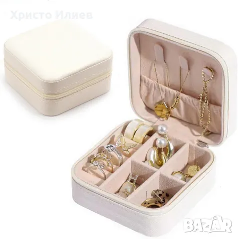 Кутия за бижута Органайзер съхранение на обеци, пръстени, гривни, колиета Бял Розов Зелен 