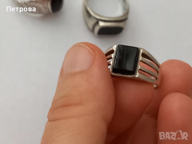 Три сребърни мъжки пръстена с черен камък, снимка 5 - Пръстени - 53887608