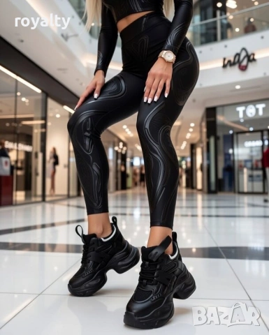 Кецове на платформа - черна кожа и мрежа, снимка 3 - Кецове - 53282659