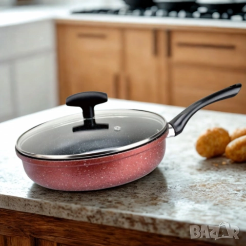 Дълбок тиган с капак Rosberg, Ø 22/26/28 см, Мраморно покритие, Индукция, Бордо меланж, снимка 2 - Съдове за готвене - 52137506
