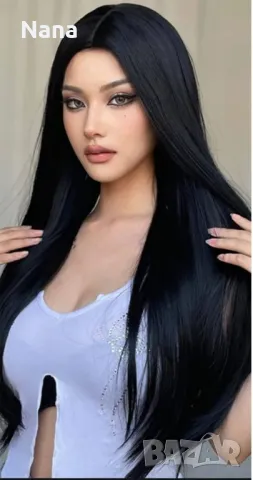 Черни треси екстеншън синтетичен косъм. Дължина 60см,грамаж 100гр. Цена за 1 брой треса 40лв., снимка 10 - Аксесоари за коса - 48498623