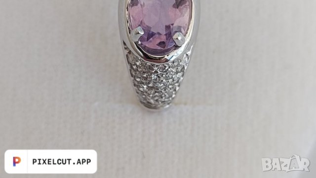 Руски златен  пръстен с естествен аметист и фианити, снимка 5 - Пръстени - 36751188