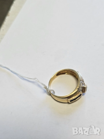 Златен женски пръстен,сапфир,ръчна изработка 585/14к 5.15гр, снимка 4 - Пръстени - 51532057