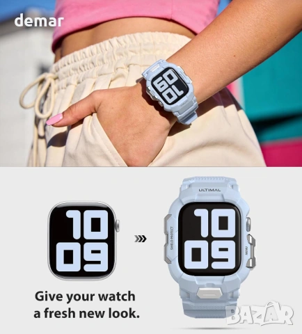 Калъф с каишка за смарт часовник ULTIMAL, съвместим с Apple Watch Series 11/10 42 мм, (42 мм, син), снимка 4 - Смарт часовници - 53934366