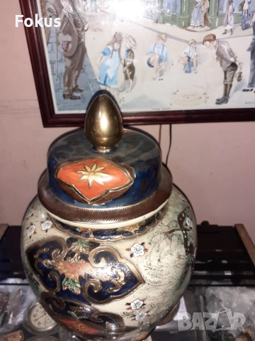 Сатцума Satsuma стара голяма ваза буркан порцелан маркировка, снимка 3 - Антикварни и старинни предмети - 53357854