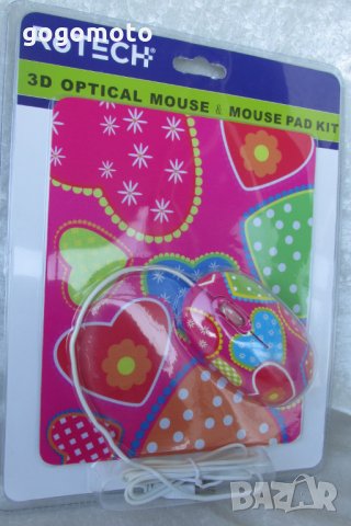 ПОДАРЪК при/нов комплект ДИЗАЙНЕРСКА оригинална мишка 3D оптична RoTECH USB 3 btn optical mouse+ ПАД, снимка 1