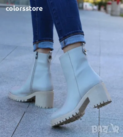 Боти на ток - бежова кожа - BTNM90, снимка 2 - Дамски боти - 47759411