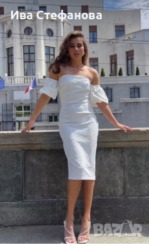 Нова бяла елегантна рокля Mohito парти коктейлелна буфан ръкав , снимка 5 - Рокли - 44758530