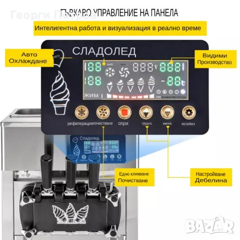 Нова машина за италиански сладолед 3 вкуса 1200w Гаранция , снимка 7 - Машини за сладолед - 49658082