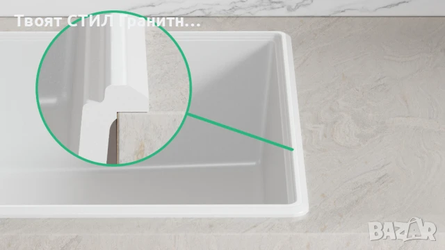 Бяла кухненска мивка от гранит Копенхаген 60 Top 900х500, снимка 2 - Мивки - 50873370