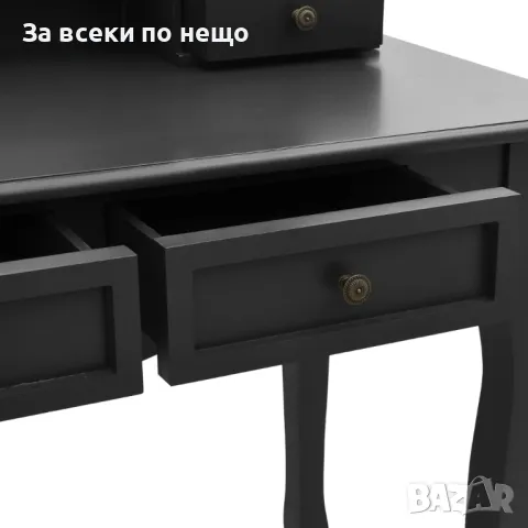 Комплект тоалетка с табуретка, черен, 100x40x146 см, пауловния, снимка 4 - Тоалетки - 47755386