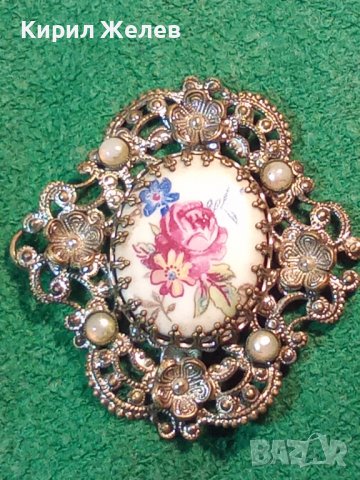 СТАРА БРОНЗОВА ПОСРЕБРЕНА АР НУВО ФЛОРАЛНА ФИЛИГРАННА РЕТРО БРОШКА с РЪЧНО РИСУВАН ПОРЦЕЛАН 29171, снимка 16 - Антикварни и старинни предмети - 37320314