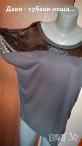 Красива блуза, цвят графит, със сатенен гръб  и пайети🍀♥️M/L,L♥️🍀арт.4411 , снимка 2 - Корсети, бюстиета, топове - 37588705