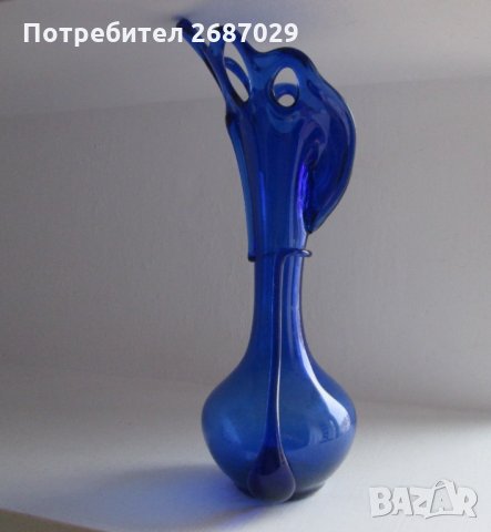 Синя стъклена ваза, уникат, снимка 5 - Вази - 30594551
