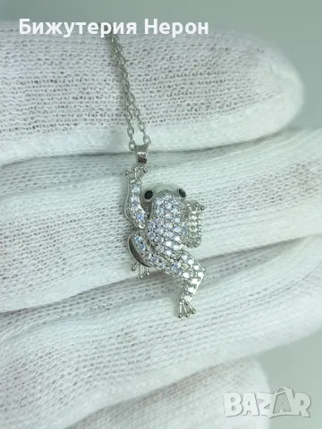 Сребърно Колие Жабче, снимка 1
