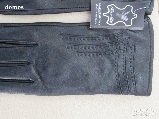 Черни дамски кожени ръкавици с подплата от естествена кожа, нови, снимка 3 - Ръкавици - 31870081