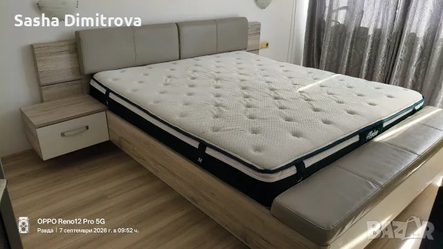 РОНДИНО ЛЕГЛО(без матрак) 180/200 С ТАПИЦИРАНА ТАБЛА, РАКЛА И 2 НОЩНИ ШКАФЧЕТА 285,3/237/87,7h , снимка 5 - Спални и легла - 55976617