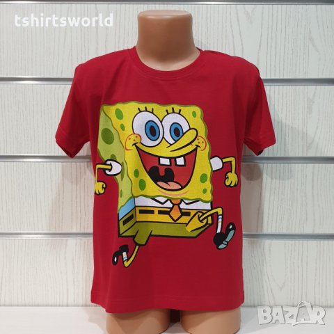 Нова детска червена тениска с дигитален печат Спондж боб, SpongeBob, снимка 7 - Детски тениски и потници - 32034947
