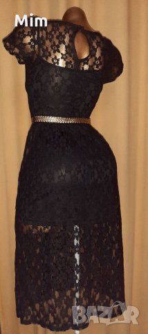 Atmosphere  M Черна дантелена рокля с златист кожен колан, снимка 7 - Рокли - 33945274