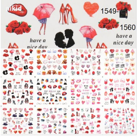 серия 1549-1560 12 в 1 лист татос слайдер ваденки водни стикери за нокти маникюр