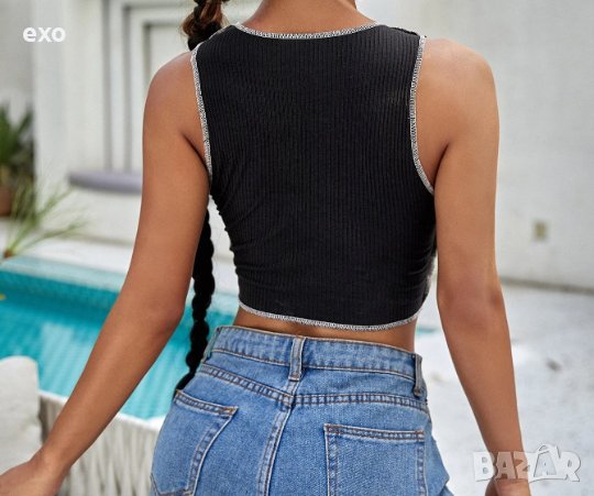 Секси къс топ, Къс топ бяло и черно, Къс топ Ин и Ян, снимка 4 - Корсети, бюстиета, топове - 40723971