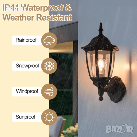 FUDESY Външна модерна стенна лампа, IP44, Max 60W E27, черна, снимка 4 - Лампи за стена - 50591821