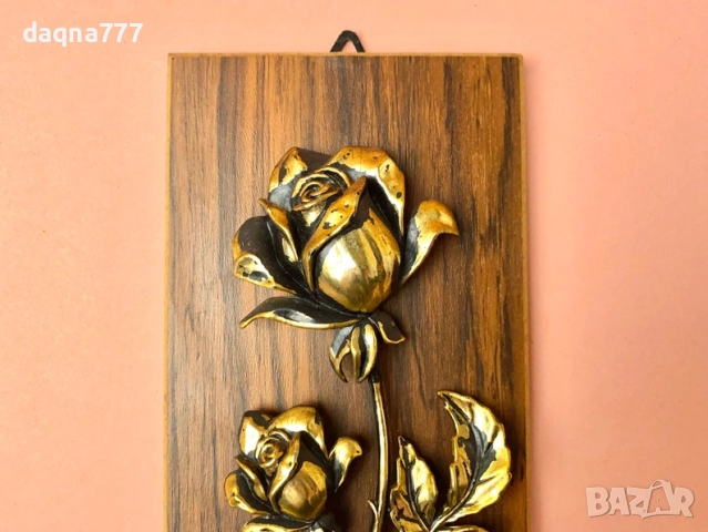 Винтидж стенна картина  дървесен панел с роза, Германия, снимка 5 - Картини - 52254290
