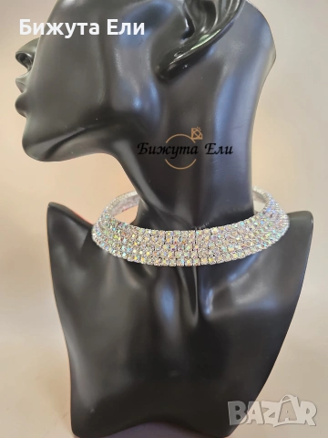 Официално колие - чокър с кристали в цвят хамелеон , снимка 4 - Колиета, медальони, синджири - 54025537