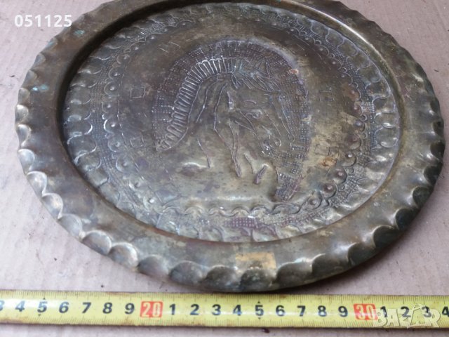 бронзова ръчно гравирана чиния за стена - отлична, снимка 8 - Антикварни и старинни предмети - 35544038