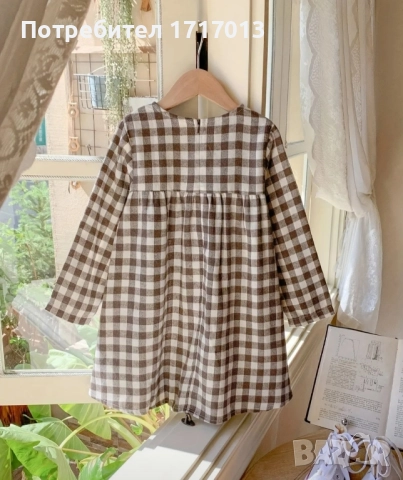 Рокличка с дълъг ръкав, каре, размер 6 (подходяща за 5 г.), снимка 2 - Детски рокли и поли - 52078942