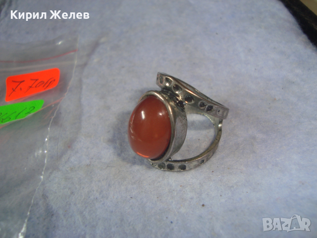 КРАСИВ РЕТРО ВИНТИДЖ АРТ ПОСРЕБРЕН СКЪПОЦЕНЕН ПРЪСТЕН с ШЛИФОВАН ЕСТЕСТВЕН КАРНЕОЛ 26613, снимка 9 - Пръстени - 36419630
