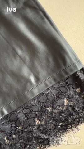 Елегантна черна кожена пола с висока талия, колан и дантелен акцент, снимка 2 - Поли - 54023821