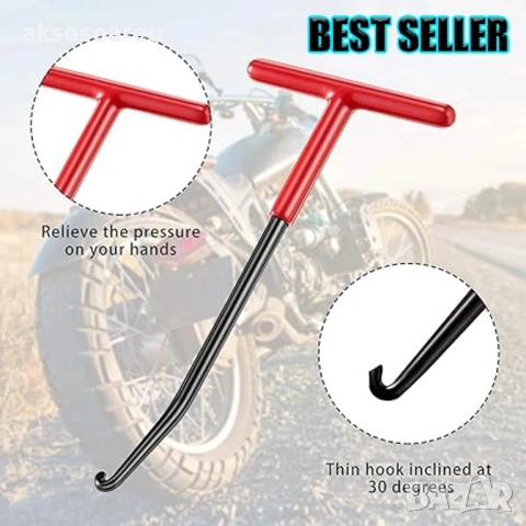 4 бр. Нов Инструмент кука с Т-образна дръжка с гумено покритие за сваляне на пружини на спирачки, снимка 3 - Други инструменти - 54001322