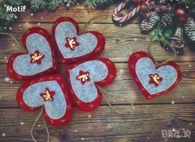Коледна декорация сърце/ Коледна играчка за елха от филц ръчна изработка  , снимка 1 - Декорация за дома - 34405960