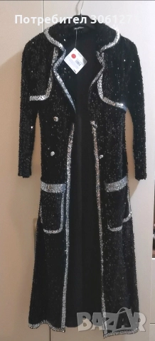 Стилно Палтото е украсено с черни пайети, снимка 2 - Рокли - 52697224