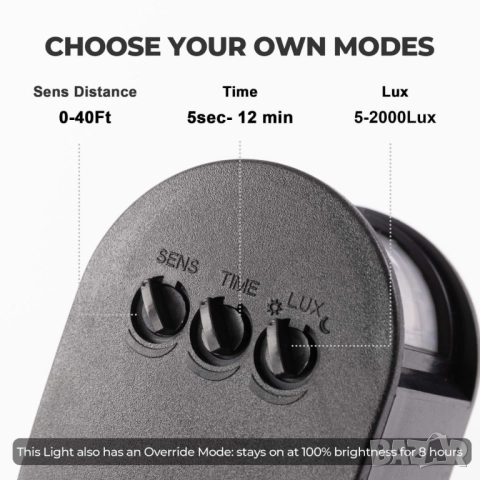 LED външна лампа със сензор за движение, 16W 1900LM 5000K дневна светлина, IP65 водоустойчиви прожек, снимка 4 - Други - 51852442