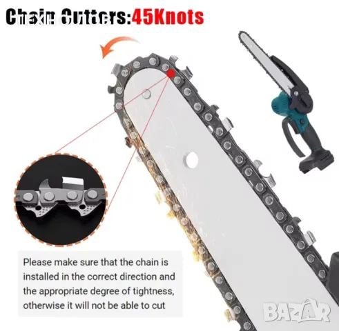 Акумулаторна резачка за дърва и клони с 2 литиевойонни батерии-48v с и 2 вериги

, снимка 8 - Други инструменти - 35953365