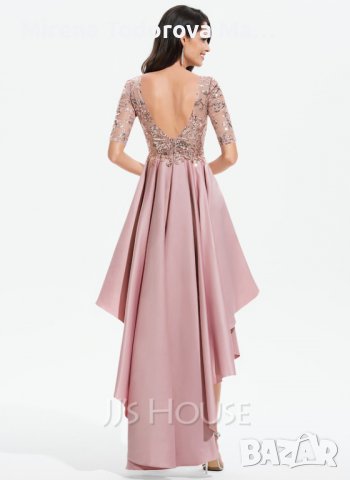 Абитуриентски рокли с А-силует асиметрично сатенено деколте и дантелени пайети, снимка 2 - Рокли - 36690912